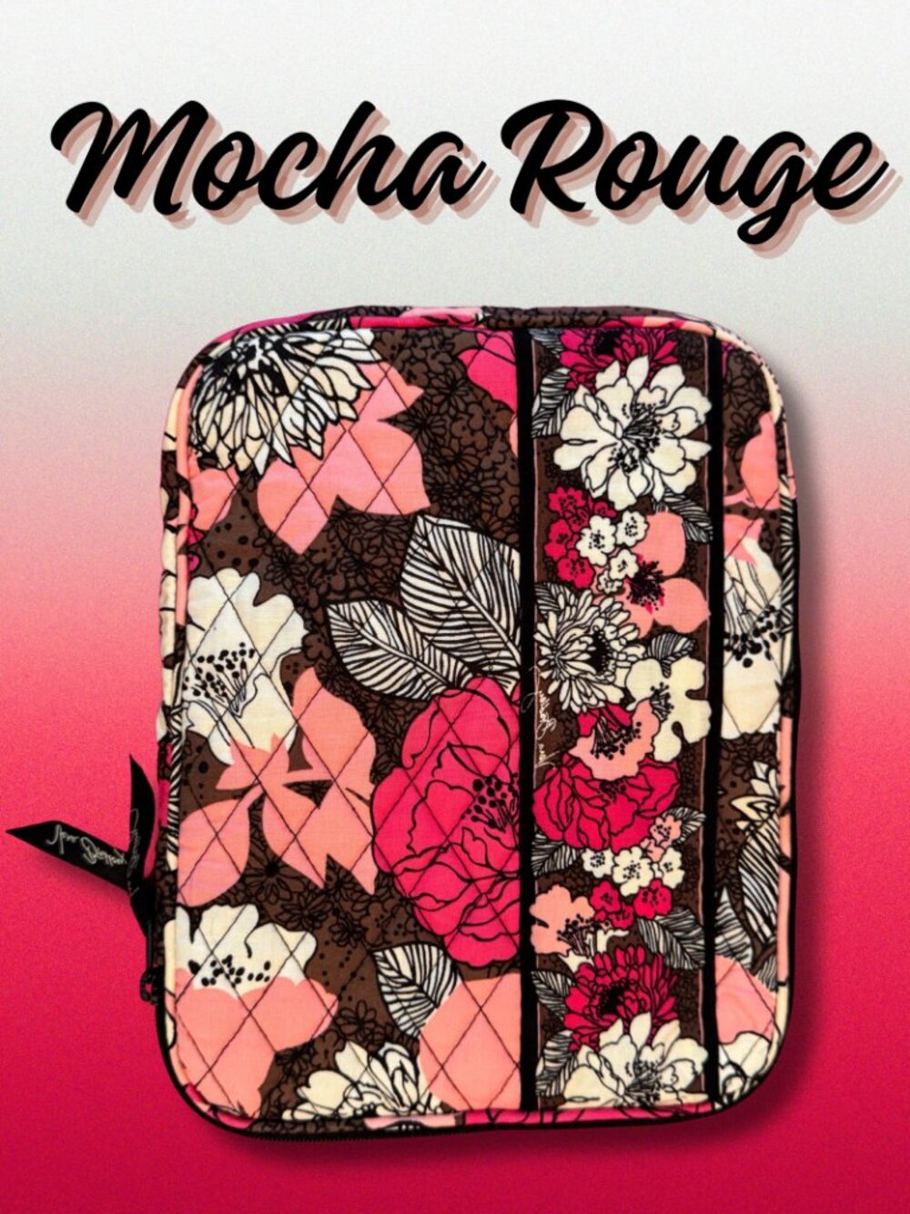 Vera Bradley Mocha Rouge Tablet Sleeve 10x8 Quilted Cotton Tech Case EUC